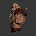 Muscular Fantasy Monster Character With Red Bloodstained Armor Sharp Horns And Fierce Expression