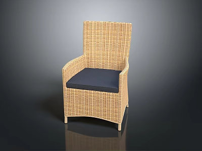 Rattan Armchair With Navy Blue Cushion Simple Woven Design For Indoor Use 3d model