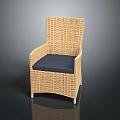 Rattan Armchair With Navy Blue Cushion Simple Woven Design For Indoor Use