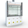 Laboratory Fume Hood With White Cabinet Glass Door Control Panel And Warning Labels