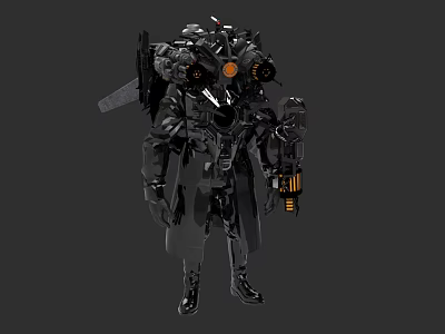Futuristic Black Mech Game Movie Character With Orange Lights And Battle Gear 3d model
