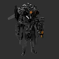 Futuristic Black Mech Game Movie Character With Orange Lights And Battle Gear