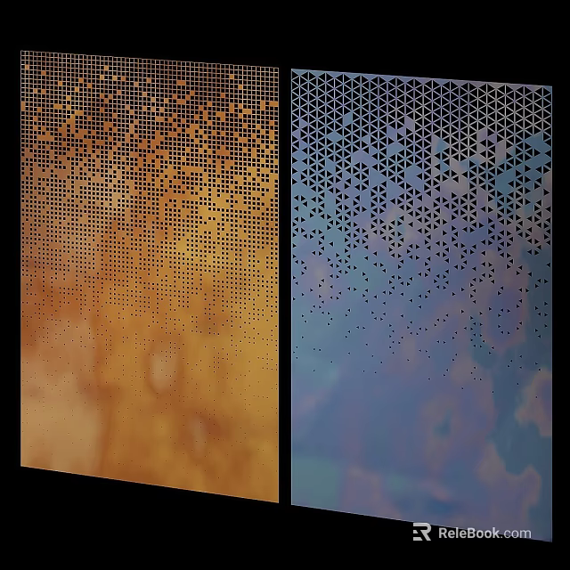 Modern Decorative Wall Panels With Orange Yellow Blue Purple Gradient And Hexagonal Patterns 3d model