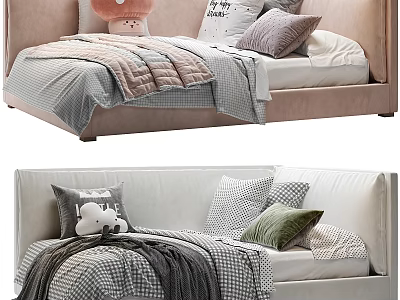 Cozy Bedroom Furniture With Soft Headboard Plush Toys Decorative Pillows And Throw Blankets 3d model