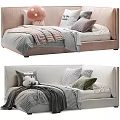 Cozy Bedroom Furniture With Soft Headboard Plush Toys Decorative Pillows And Throw Blankets