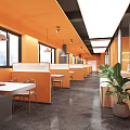 Modern Milk Tea Shop Interior With Orange Decor And Plants