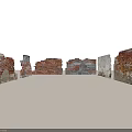 Damaged Brick Walls in Abandoned Building With Stone Pavement and Peeling Plaster