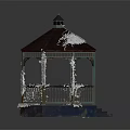 Octagonal Garden Gazebo With Brown Roof Ivy Wrapped Pillars And Blue Base