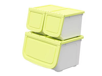 Stackable Plastic Storage Boxes With Yellow Lids And White Bodies For Home Organizing 3d model