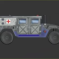 Military Ambulance With Red Cross Red Emergency Lights Silver Gray Body And Large Off-Road Wheels