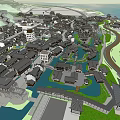 Scenic Commercial Street With Traditional Style Buildings Waterfront And Green Spaces