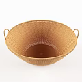 Light Brown Woven Rattan Storage Basket With Two Handles For Home Use