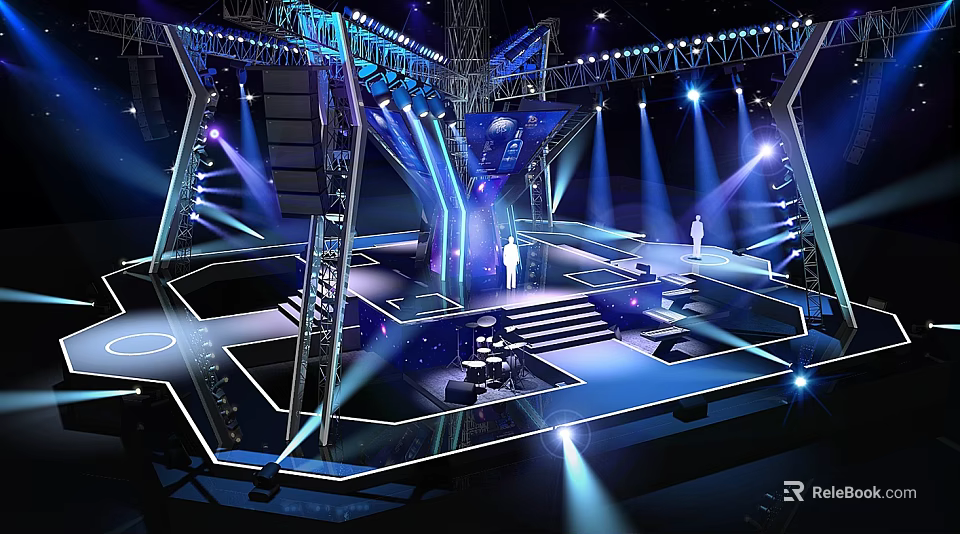 Illuminated Stage Design With Lighting Rigs And Truss Structure 3d model 