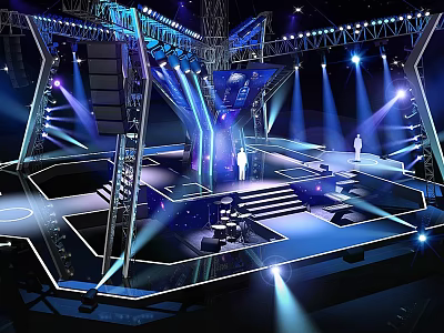 Illuminated Stage Design With Lighting Rigs And Truss Structure 3d model