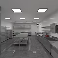 Spacious Commercial Kitchen With Stainless Steel Worktables Ovens And Storage Cabinets