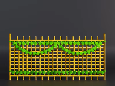 Yellow Lattice Railing Decorated With Green Vine Garlands And Leaves 3d model