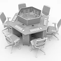 Hexagonal Office Desk With Ergonomic Office Chairs Multiple Computer Monitors Keyboards And Mice 3d model