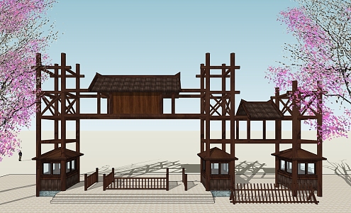 Chinese Gate Wood Scenic Gate 3d model