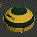 Yellow And Black Circular Equipment With Black Top Lid Side Handle And Brown Straps