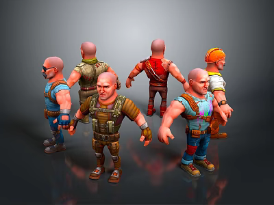 Multiple 3D Male Characters With Various Designs Different Outfits And Equipment Standing Poses 3d model
