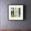 Traditional Female Portrait Painting With White Dress Flute And Vase In Black Frame