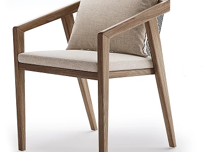 Modern Minimalist Single Chair with Light Wood Frame Armrests and Beige Fabric Cushion 3d model