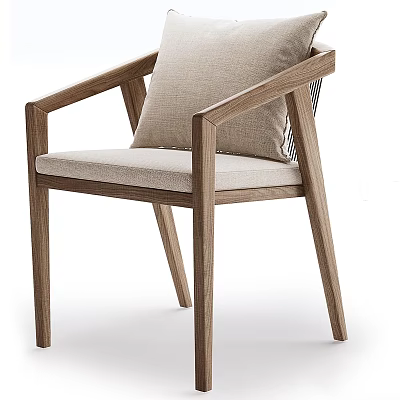 Modern Minimalist Single Chair with Light Wood Frame Armrests and Beige Fabric Cushion 3d model