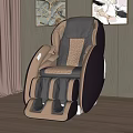 Ergonomic Massage Chair With Beige Gray Upholstery In Living Room Wooden Floor And Abstract Paintings