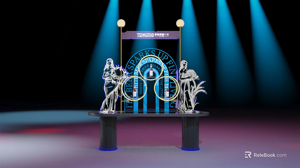 Tournament of Champions Spring Open Trophy Stand With Sculptures And Spotlight Lighting 3d model 