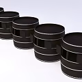 Black Wooden Storage Barrels With Stripes Arranged In A Row For Home Use
