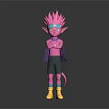 Pink Fantasy Creature Character With Spiked Hair Goggles Cape And Yellow Boots
