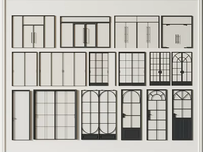 Various Double Doors Designs With Glass Panels And Different Frame Styles For Interior Use 3d model
