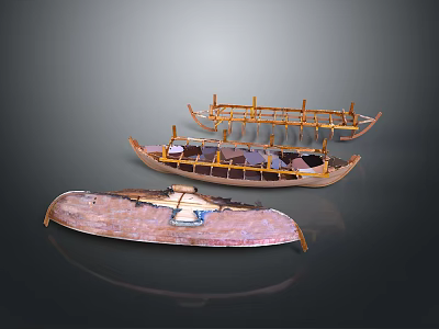 Three Traditional Handcrafted Boats With Wooden Frames And Various Designs 3d model