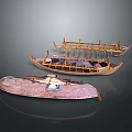 Three Traditional Handcrafted Boats With Wooden Frames And Various Designs