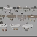 Various Modern Desk Designs Featuring Chairs Stools And Tabletop Accessories 3d model