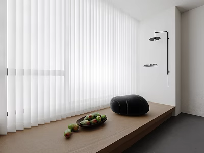 Bright Room With White Roman Shades And Minimalist Decor 3d model