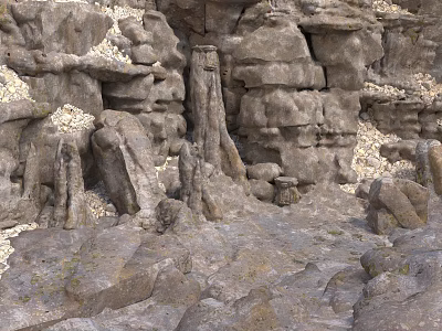 Natural Rocky Terrain With Rough Stone Piles And Jagged Rock Formations 3d model