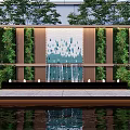 Modern Scenic Wall Design With Green Plants Water Fountain And Reflection