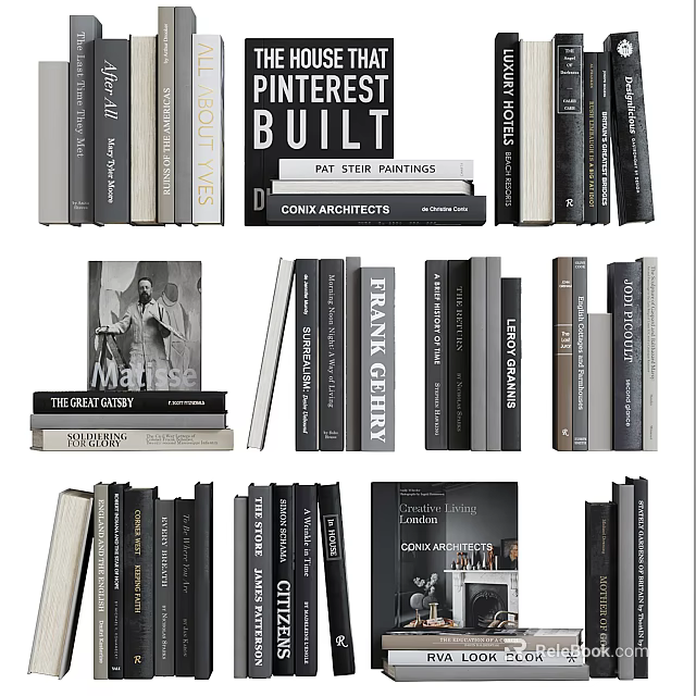 Books And Magazines With Various Titles Stacked Arranged Featuring Modern Design Architecture Art Themes 3d model 