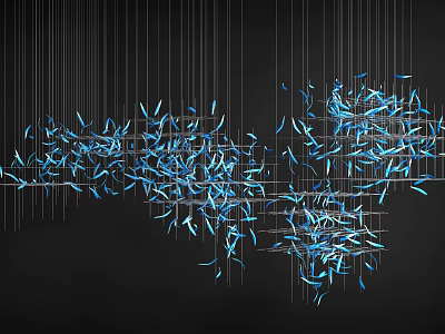 Modern Blue Chandelier With Slender Hanging Elements On Black Background 3d model