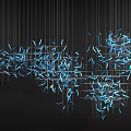 Modern Blue Chandelier With Slender Hanging Elements On Black Background