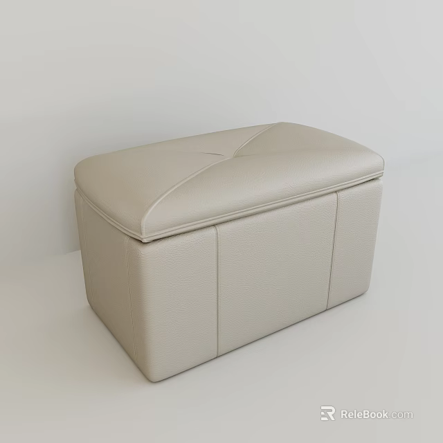 Modern Beige Leather Storage Ottoman With Upholstered Lid And Rectangular Design 3d model 
