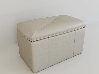 Modern Beige Leather Storage Ottoman With Upholstered Lid And Rectangular Design 3d model