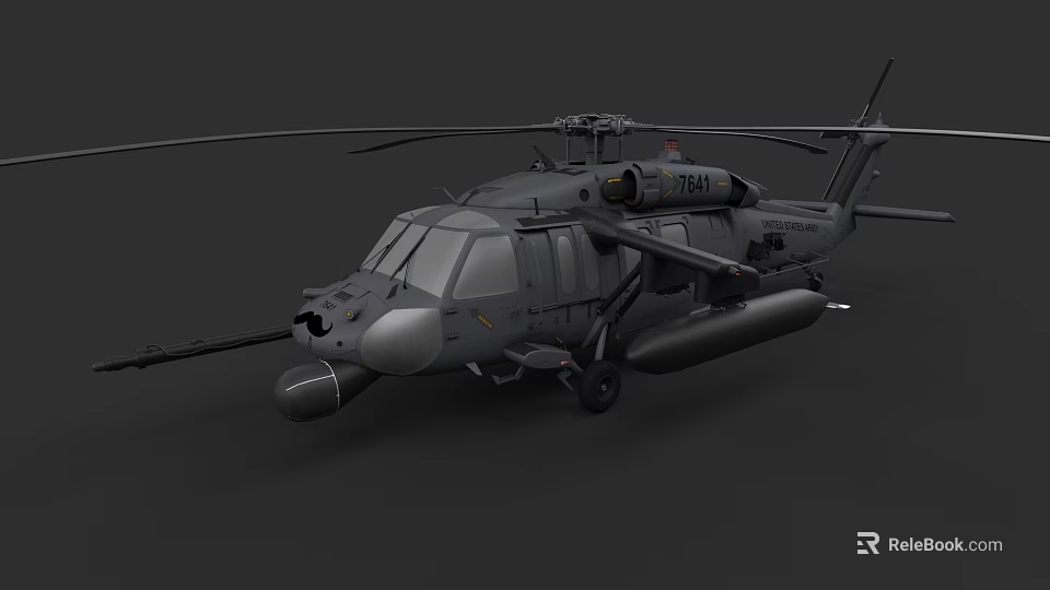 Military Helicopter With Rotors Fuselage Weapon Systems And Serial Number 1641 3d model 