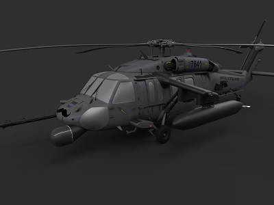 Military Helicopter With Rotors Fuselage Weapon Systems And Serial Number 1641 3d model