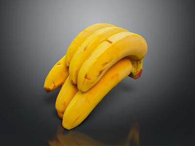 Fresh Ripe Yellow Banana Bunch With Natural Spots On Dark Background 3d model