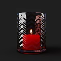 Glass Candle Lamp With Geometric Pattern Holding Burning Red Candle 3d model