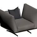 Modern Minimalist Light Gray Single Seater Sofa With Black Pillow And Black Metal Legs