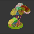 Pink Fluffy Artificial Tree Shaped Decorative Plant With Small Ornaments On Yellow Base