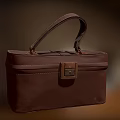 Brown Leather Bag With Top Handle And Front Metal Buckle Design